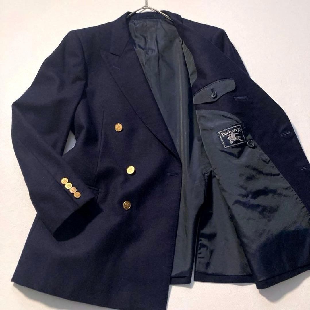 【やま】バーバリーズ ダブル テーラードジャケット 金ボタン ウール 濃紺