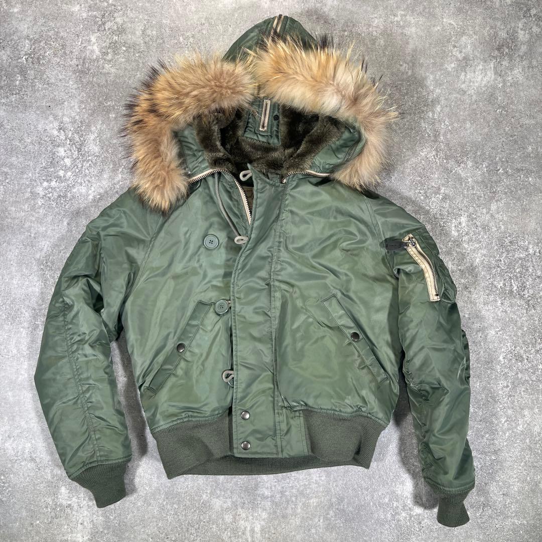 ◆AVIREX フライトジャケット　N-2B M リアルファー　オリーブ　短丈