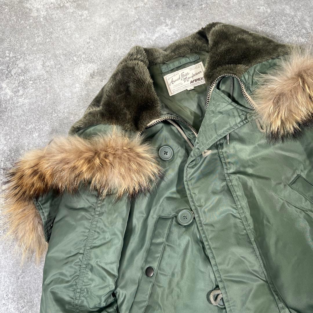 ◆AVIREX フライトジャケット　N-2B M リアルファー　オリーブ　短丈