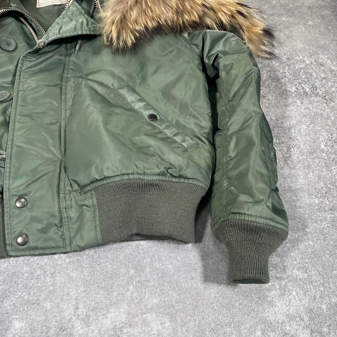 ◆AVIREX フライトジャケット　N-2B M リアルファー　オリーブ　短丈