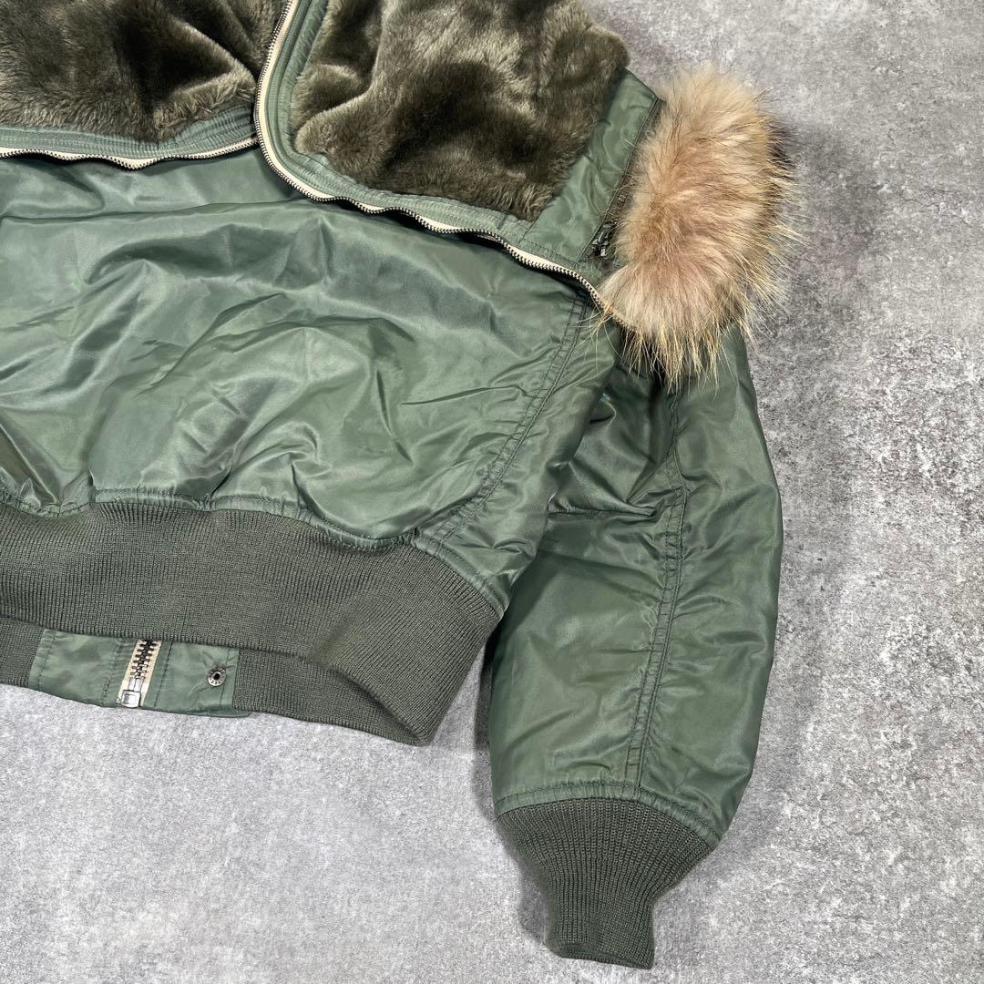 ◆AVIREX フライトジャケット　N-2B M リアルファー　オリーブ　短丈