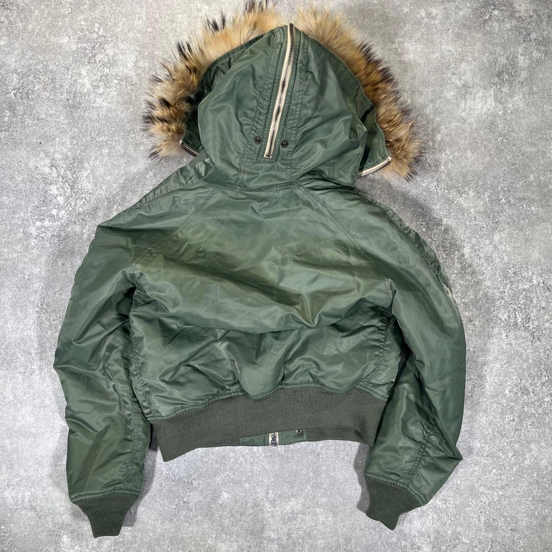 ◆AVIREX フライトジャケット　N-2B M リアルファー　オリーブ　短丈