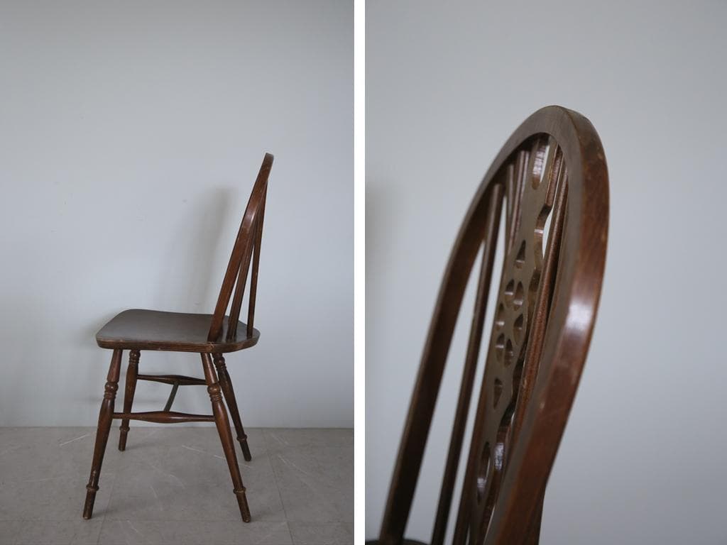 英国アンティーク木製ホイールバックチェア/ダイニングイス/椅子(89-224-4