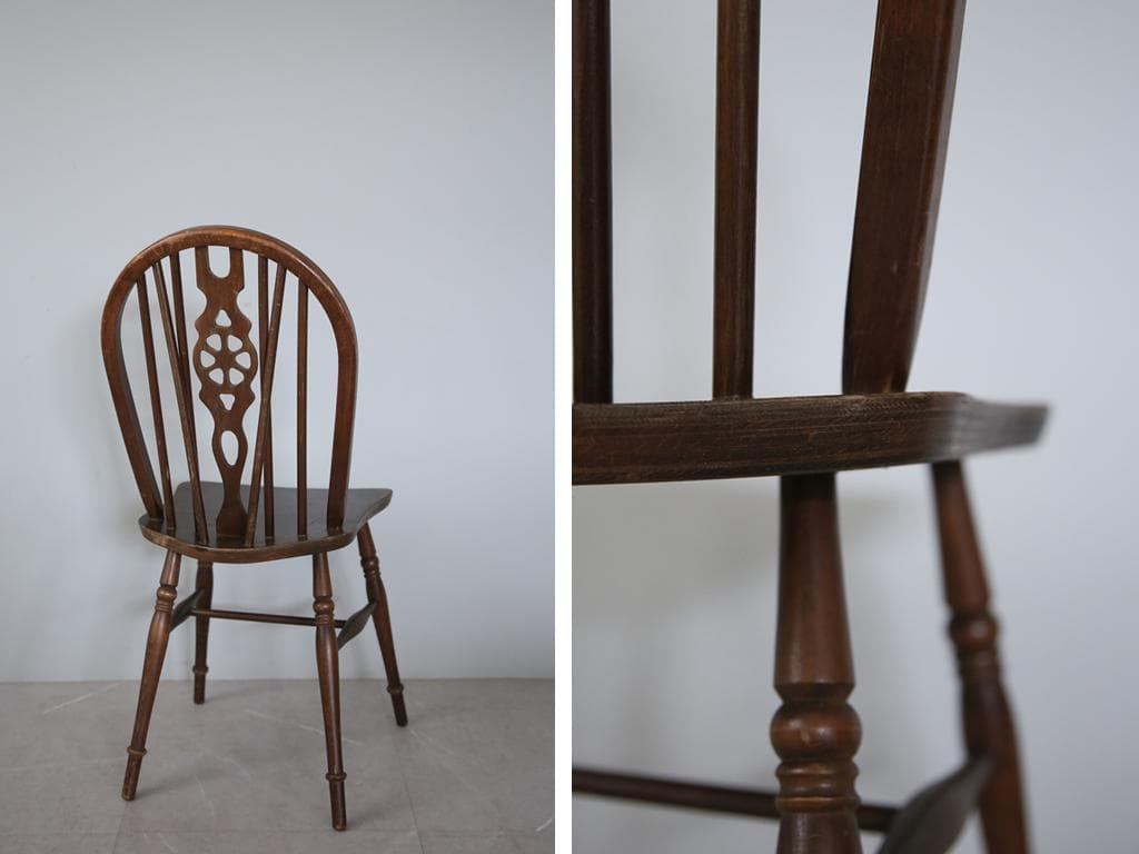英国アンティーク木製ホイールバックチェア/ダイニングイス/椅子(89-224-4