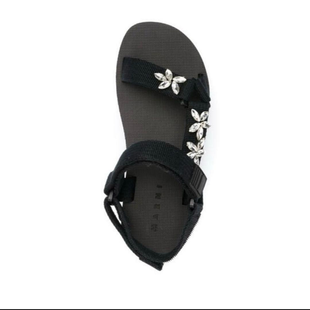 【新品・未使用】マルニ♡ フラワー　ビジュー　サンダル　ブラック