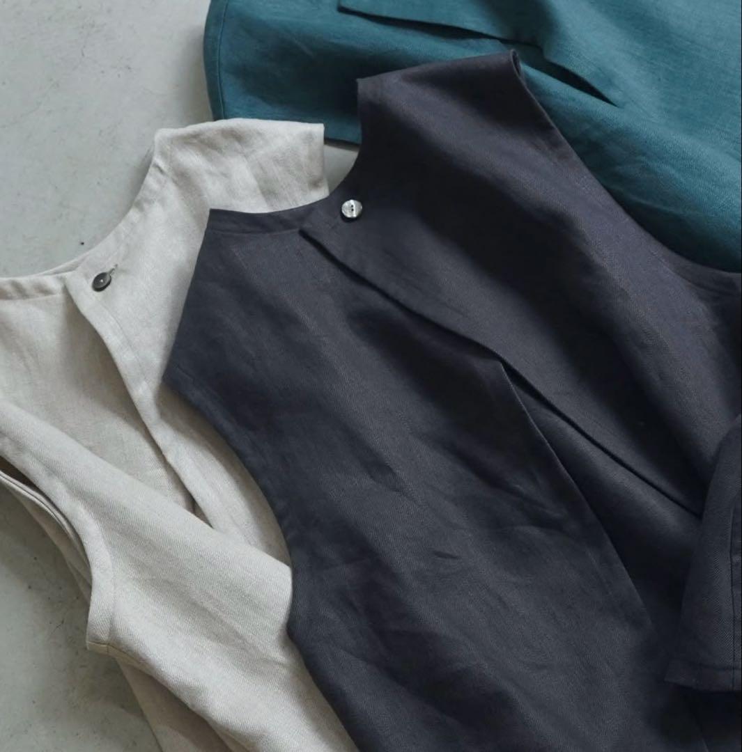 【みき】タグ付き　新品　2025AW ヘビーリネンツイル　ベスト　ブラック