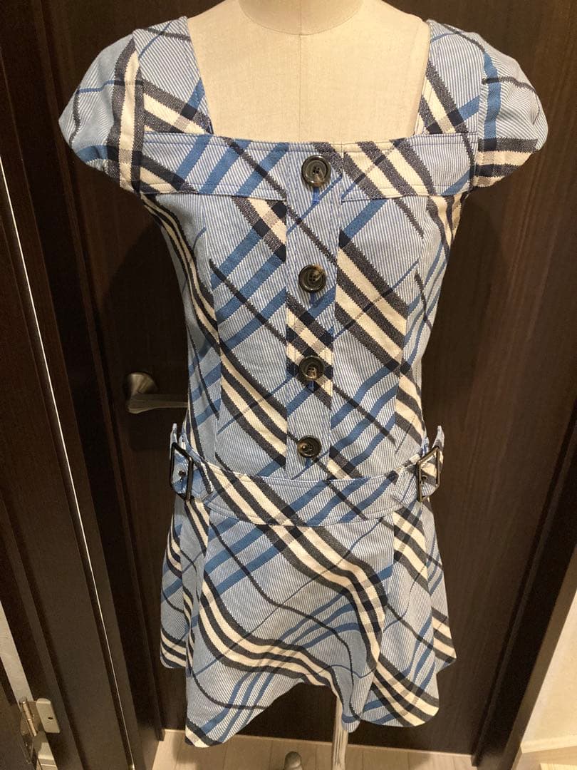 BURBERRY BLUE LABEL チェック柄ワンピース 36ブルーネイビー