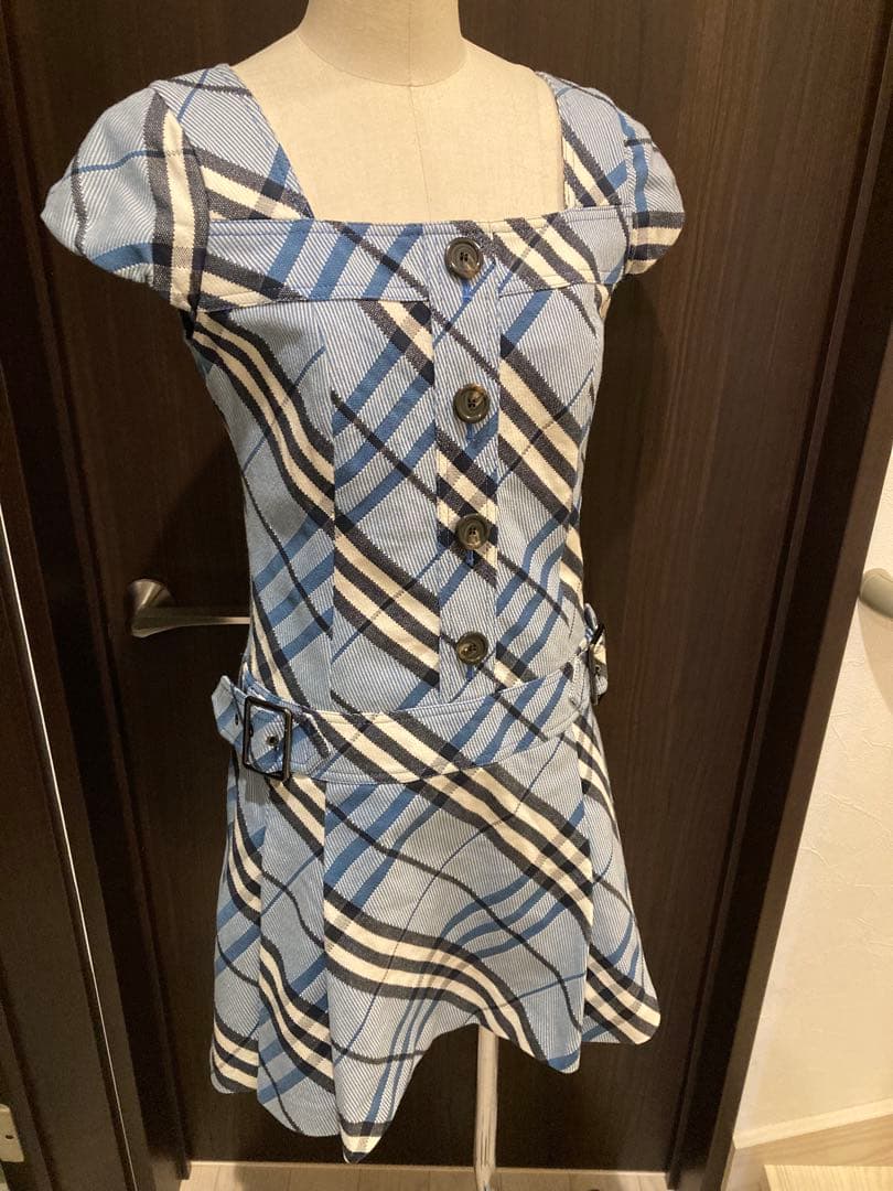 BURBERRY BLUE LABEL チェック柄ワンピース 36ブルーネイビー