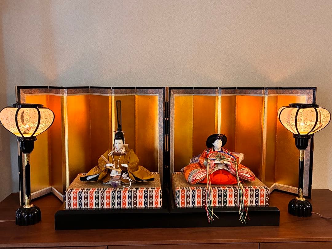 久月☆雛人形セット 男雛・女雛・ 金屏風・ぼんぼり　親王飾り　大人飾りにも◎