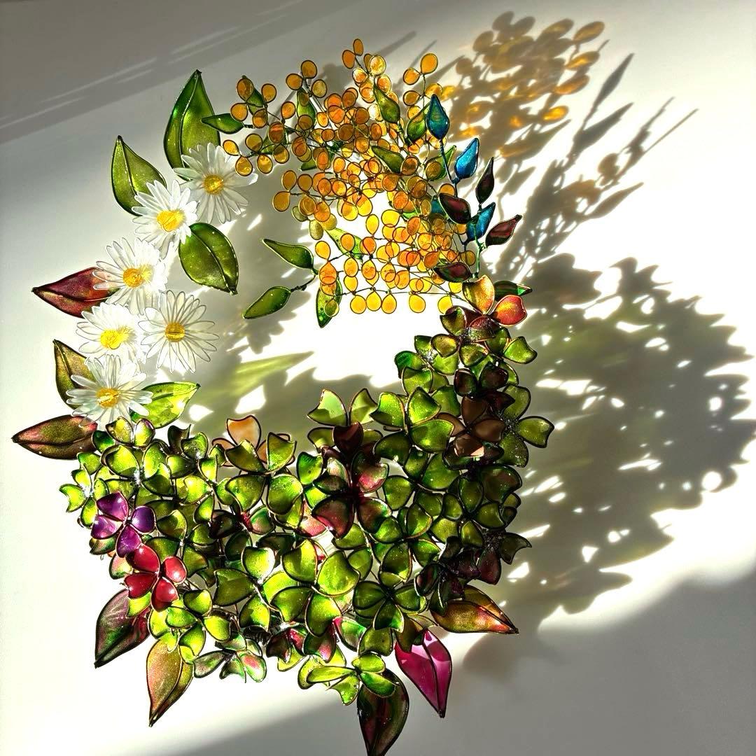 大きな春いっぱいリース　ワイヤークラフト　ディップアート　壁飾り　インテリア