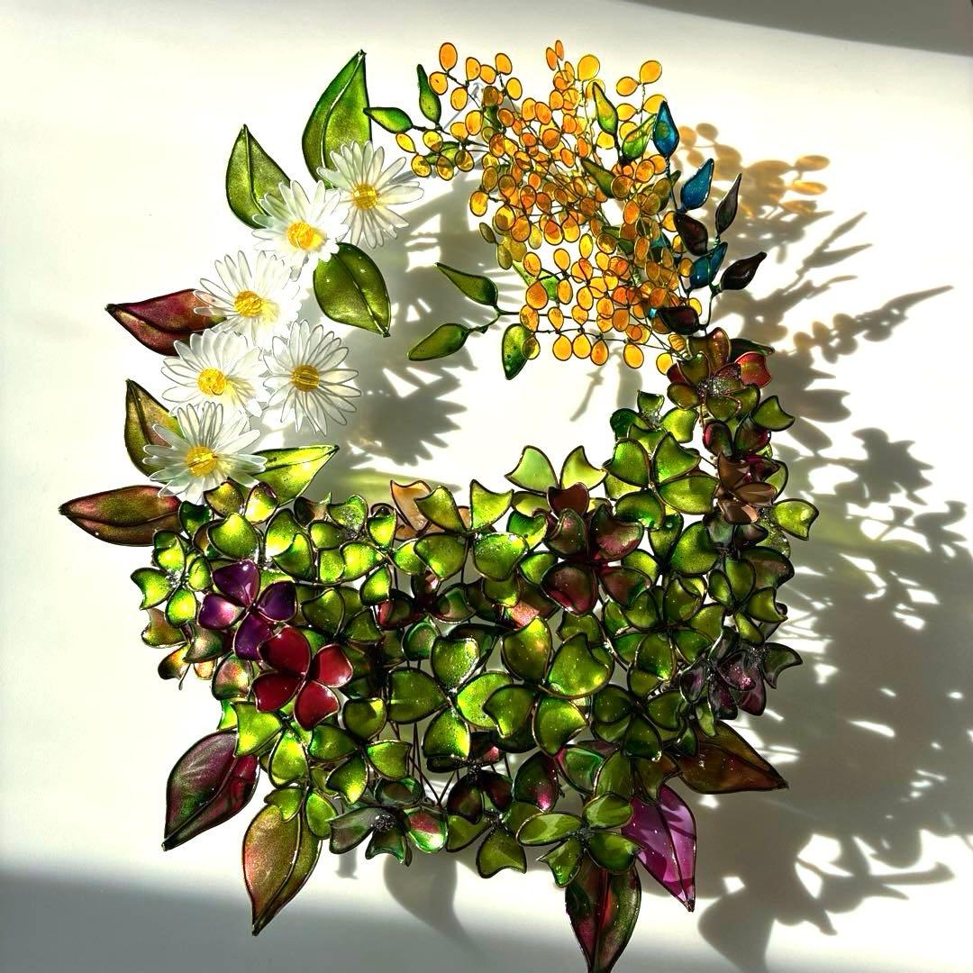 大きな春いっぱいリース　ワイヤークラフト　ディップアート　壁飾り　インテリア