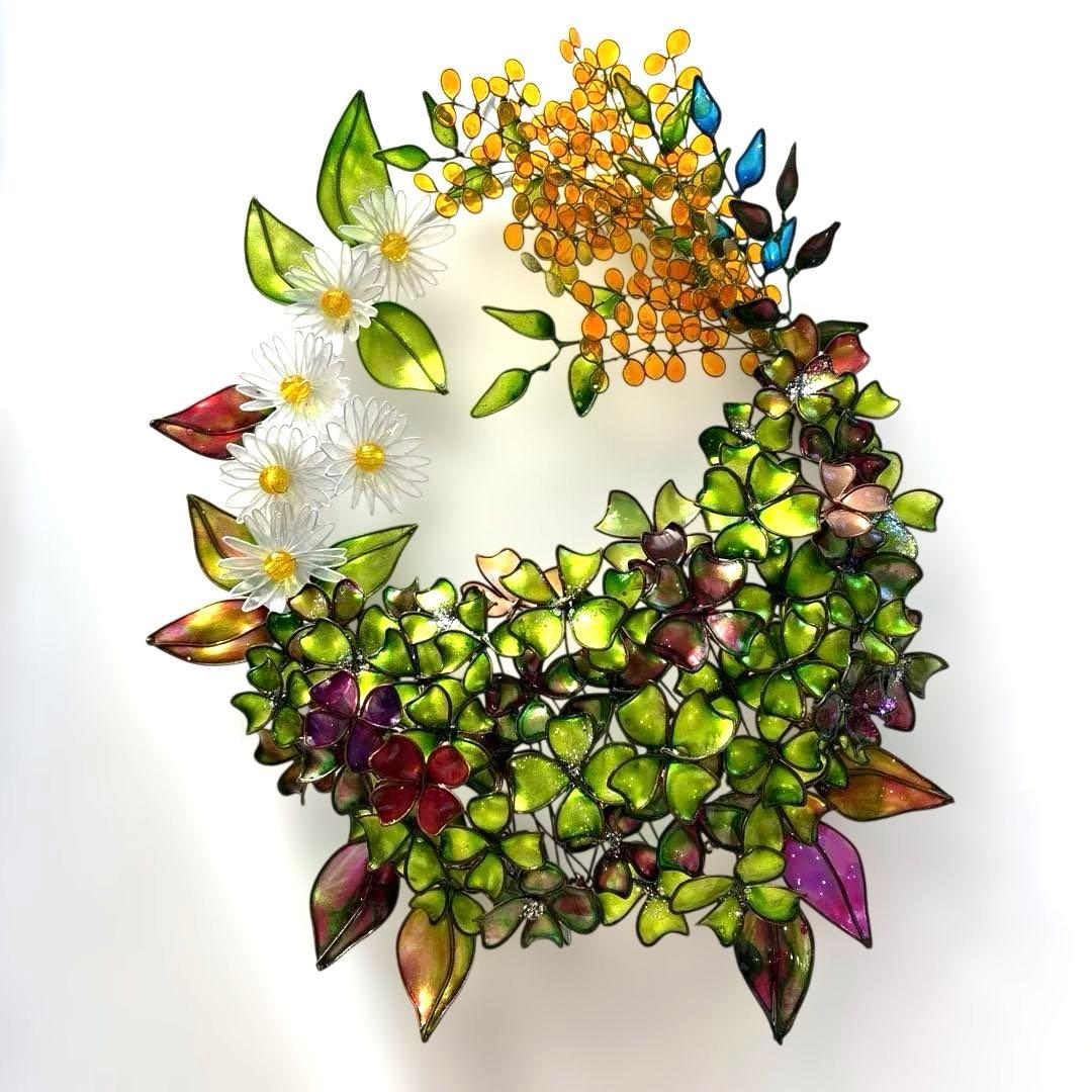 大きな春いっぱいリース　ワイヤークラフト　ディップアート　壁飾り　インテリア