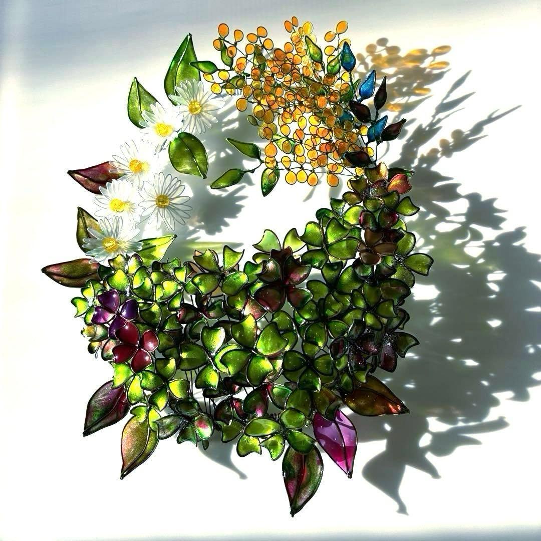 大きな春いっぱいリース　ワイヤークラフト　ディップアート　壁飾り　インテリア