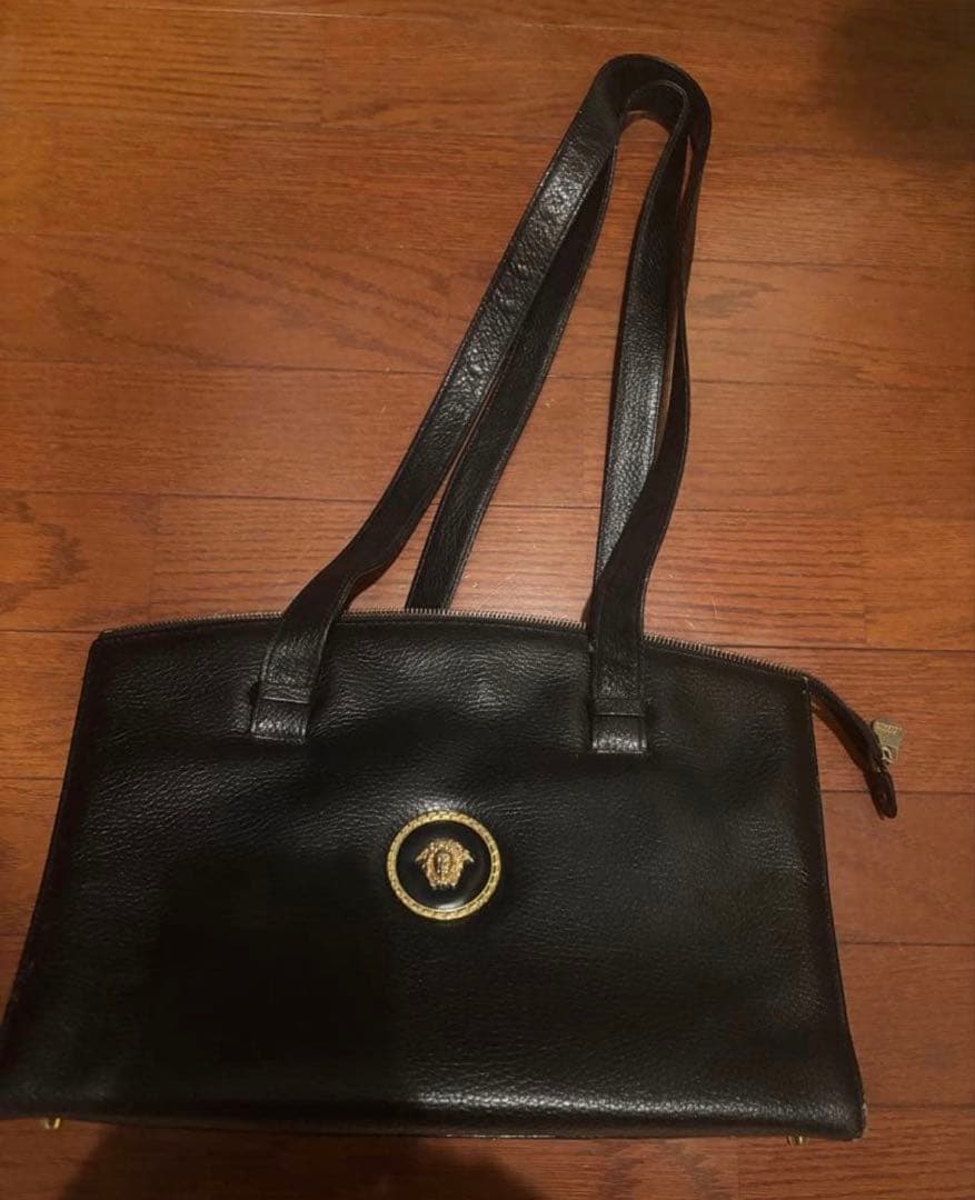 GIANNI VERSACE ブラックレザートートバッグ