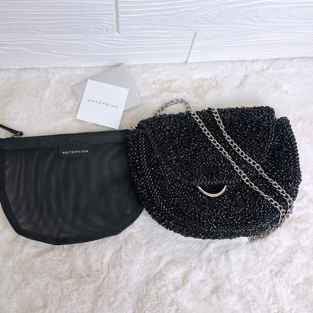 極美品☆アンテプリマ チェーンショルダーバッグ ポーチ 保証書付き ブラック