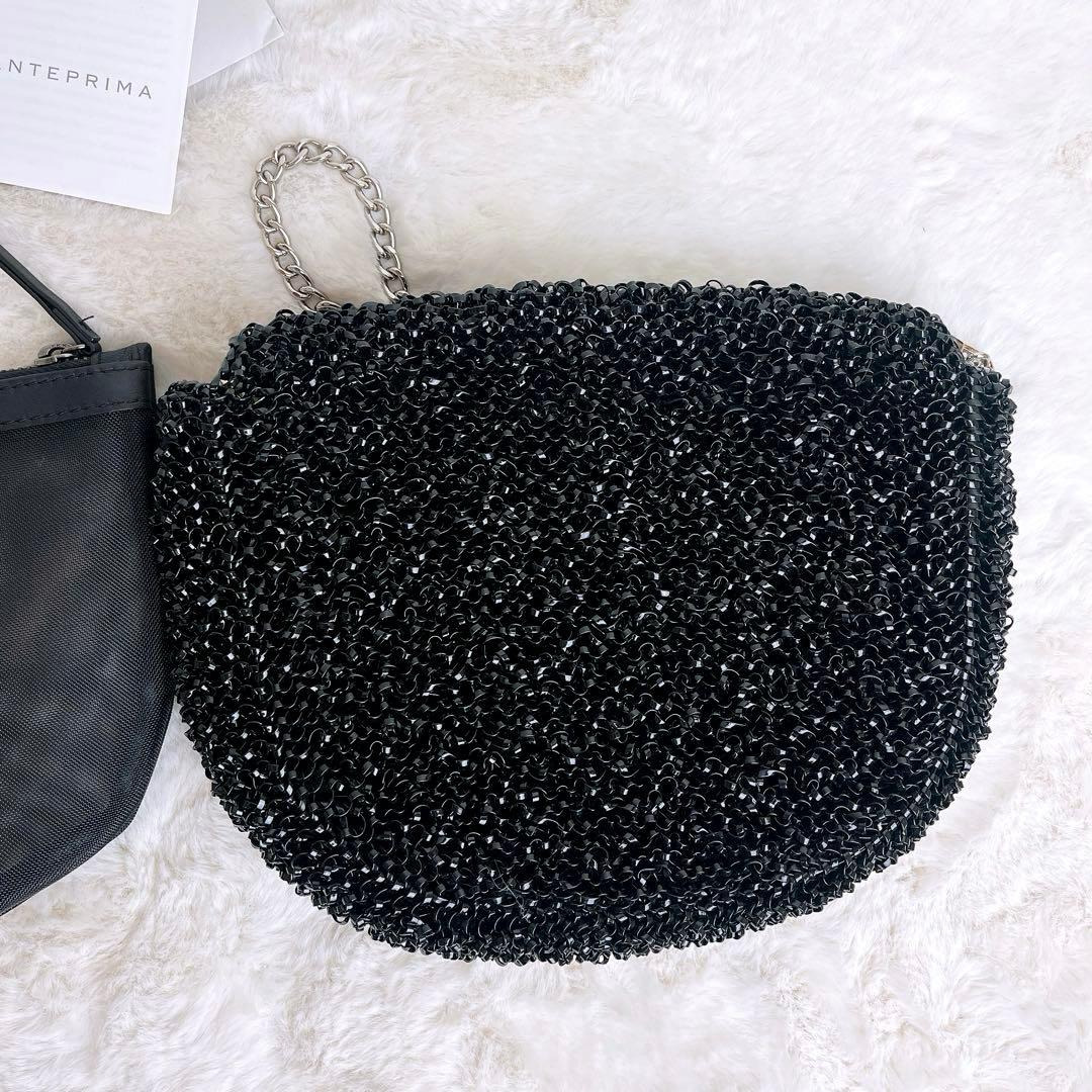 極美品☆アンテプリマ チェーンショルダーバッグ ポーチ 保証書付き ブラック