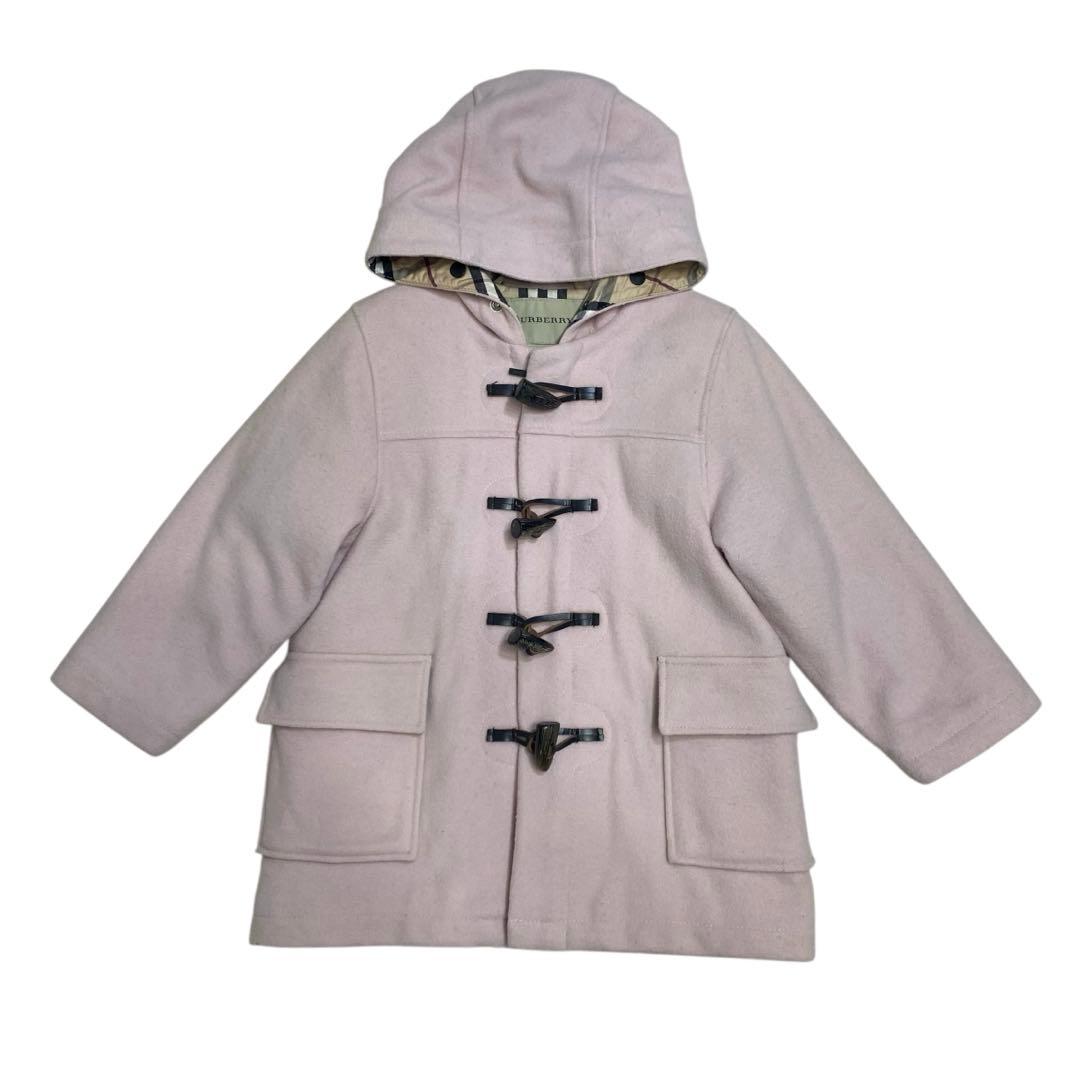 バーバリー　チルドレン ダッフルコート ピンク ノバチェック　カシミヤ混　100