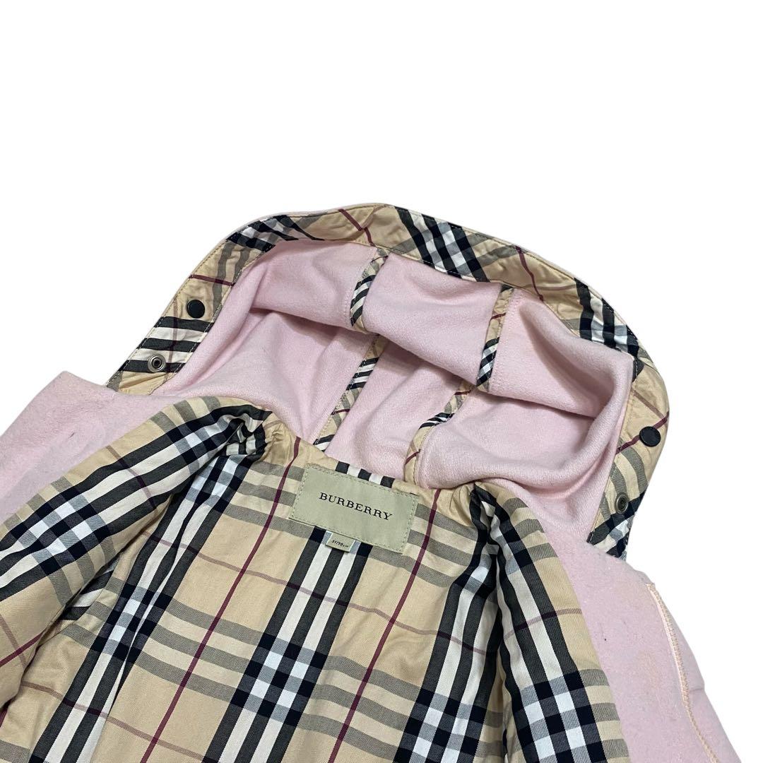 バーバリー　チルドレン ダッフルコート ピンク ノバチェック　カシミヤ混　100