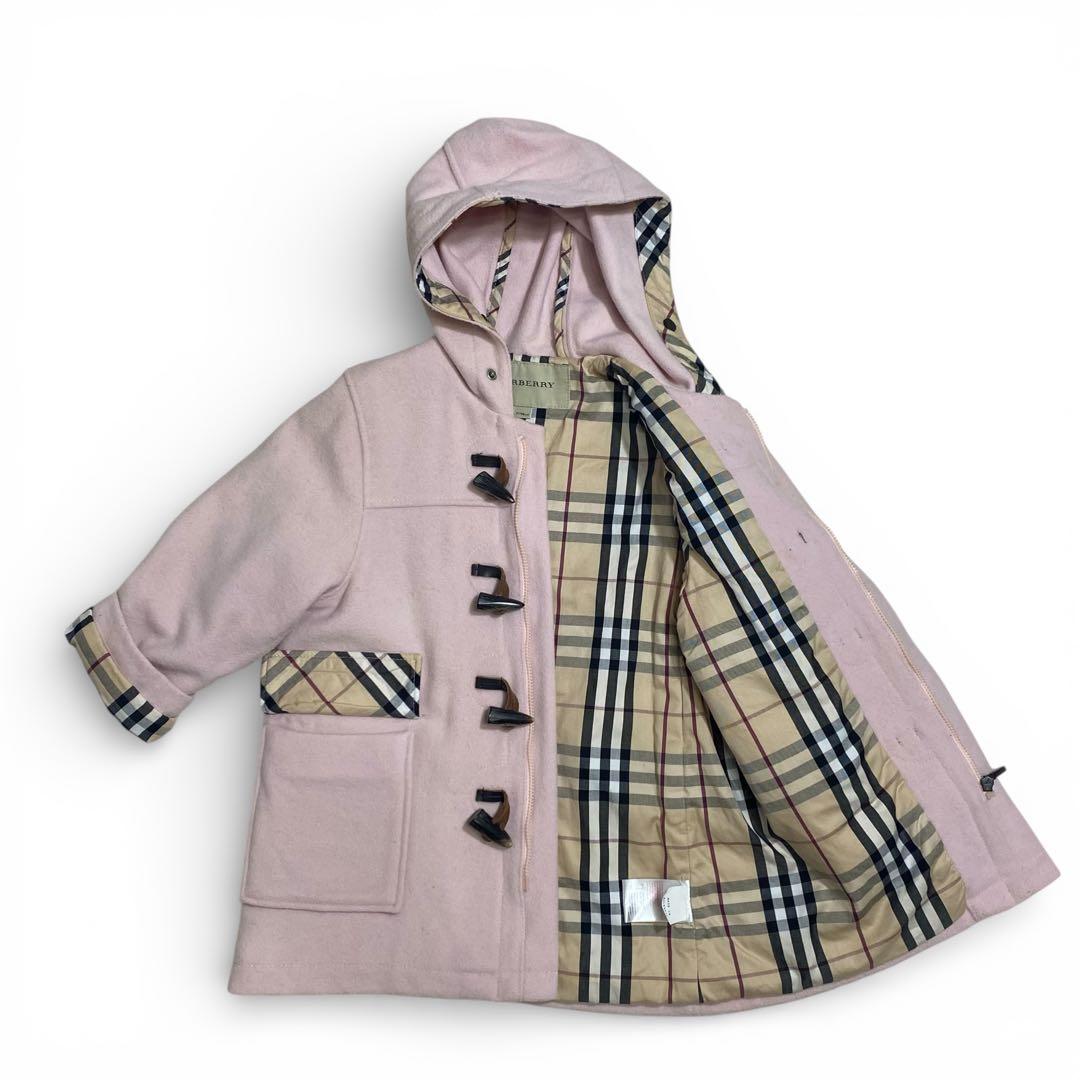 バーバリー　チルドレン ダッフルコート ピンク ノバチェック　カシミヤ混　100