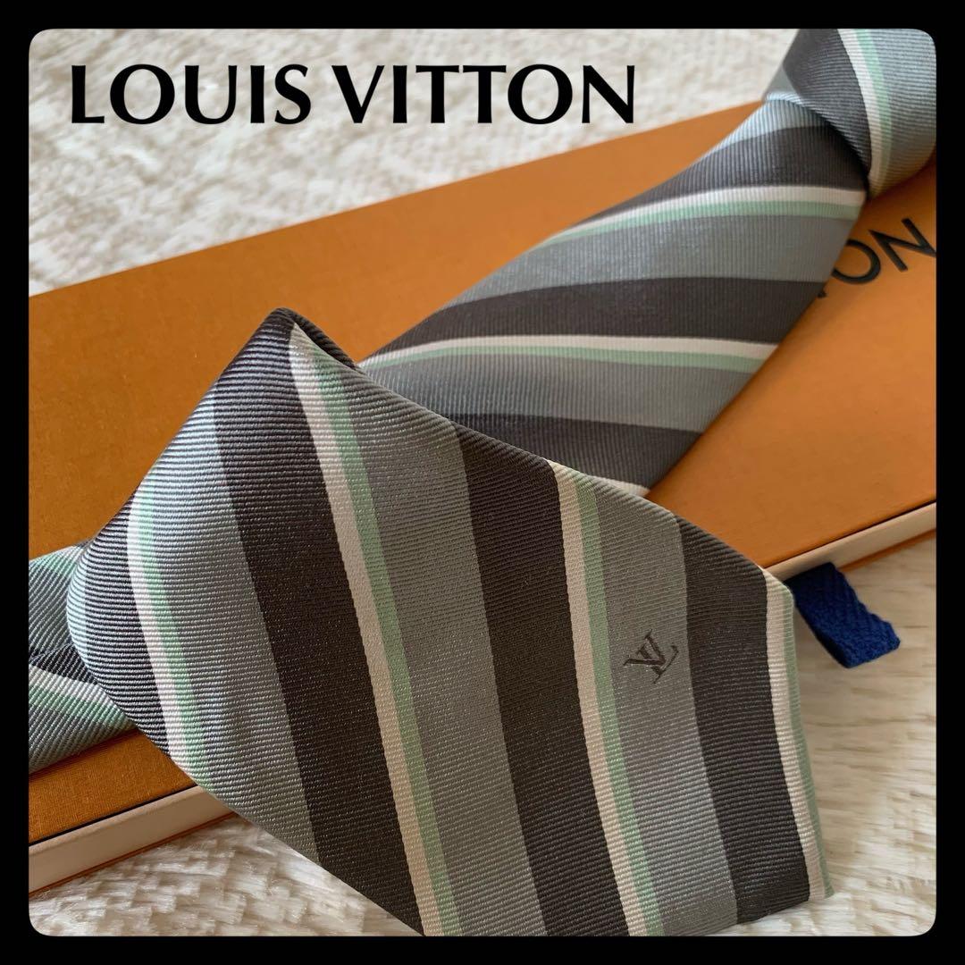 極美品✨️ルイヴィトン シルクネクタイ ストライプ レジメンタル グレー 刺繍