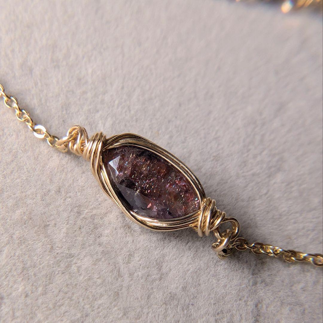 ブラッドショットアイオライトのブレス　14kgfワイヤーラップ