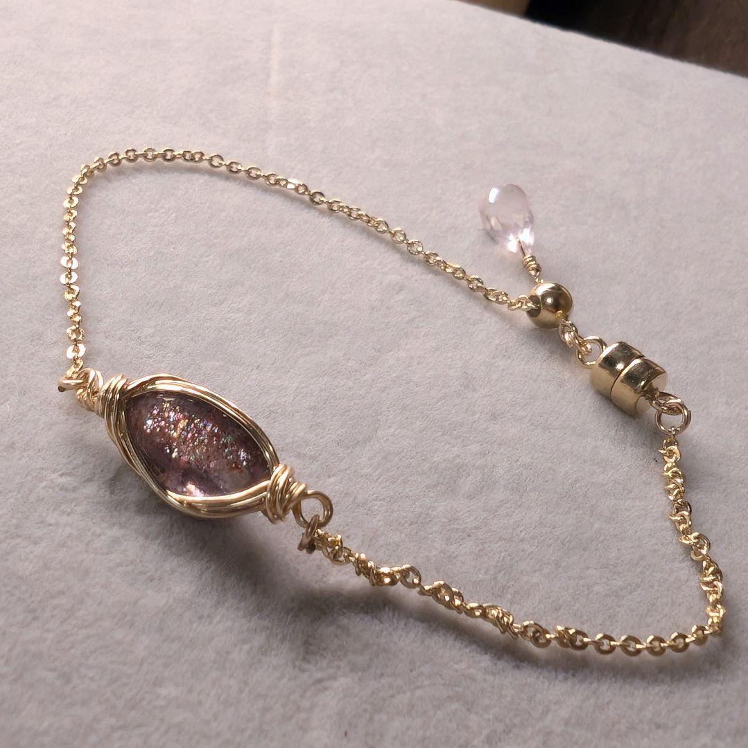 ブラッドショットアイオライトのブレス　14kgfワイヤーラップ