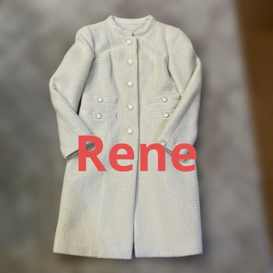 美品　ルネ　ホワイト ボタン付き ロングコート　TISSUE社製