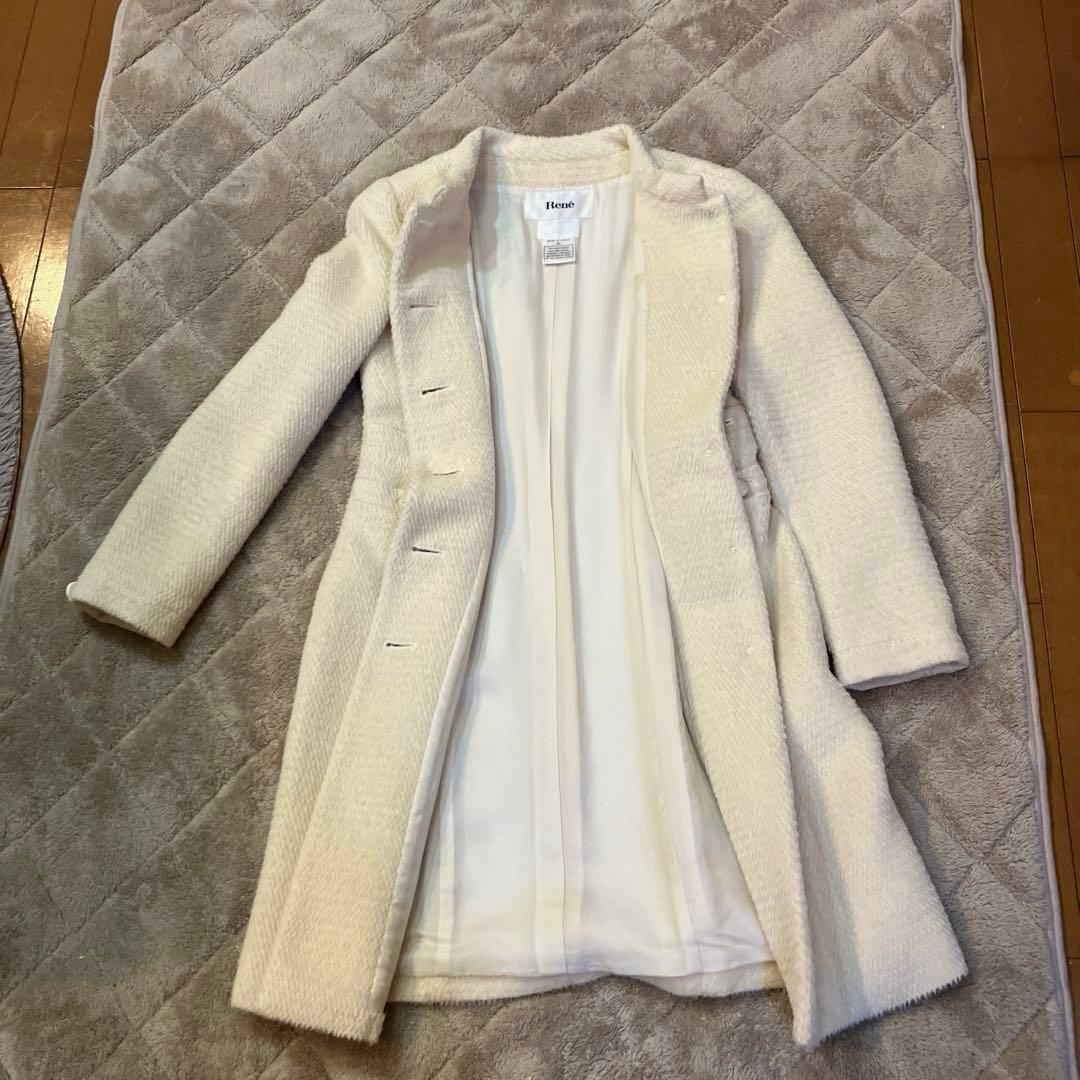 美品　ルネ　ホワイト ボタン付き ロングコート　TISSUE社製
