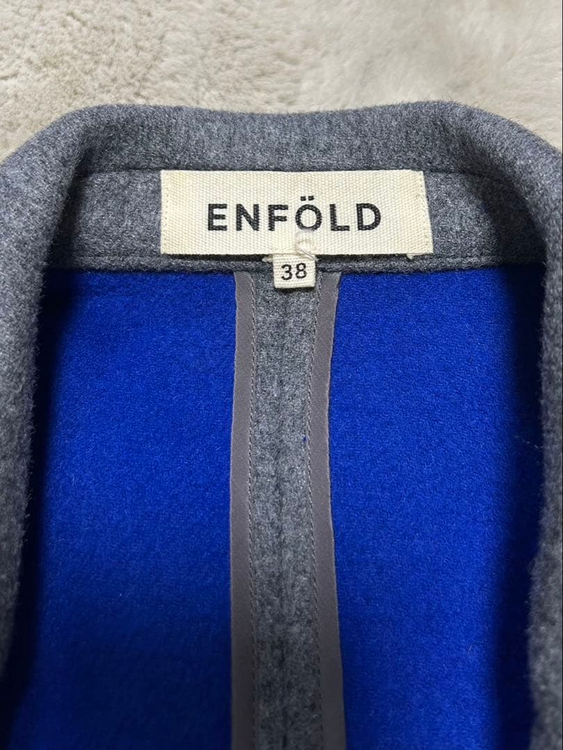 ENFOLD/エンフォルド/チェスターコート/size38/グレー×ブルー