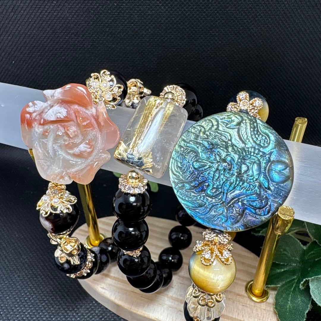 ＊蓮華様おまとめ＊【手彫り】桜瑪瑙　薔薇　夜桜瑪瑙　ブレスレット