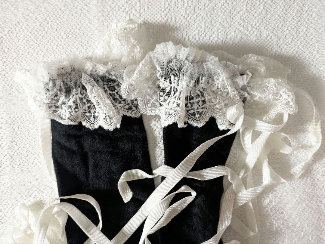 Moi-meme-Moitie☆クロスアーチレースリボンオーバーニー☆ 白黒