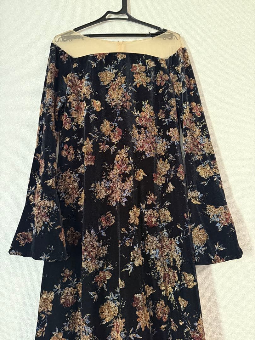 ワンピース ameri FLOWER PRINT VELOUR DRESS