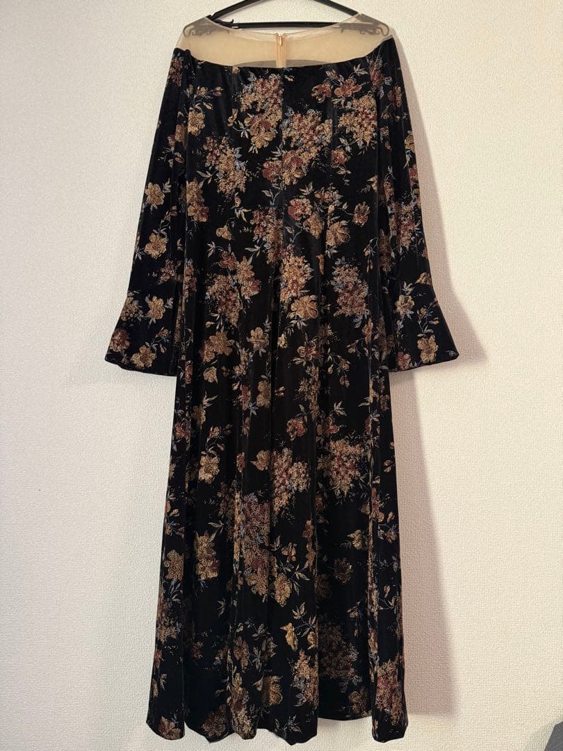 ワンピース ameri FLOWER PRINT VELOUR DRESS