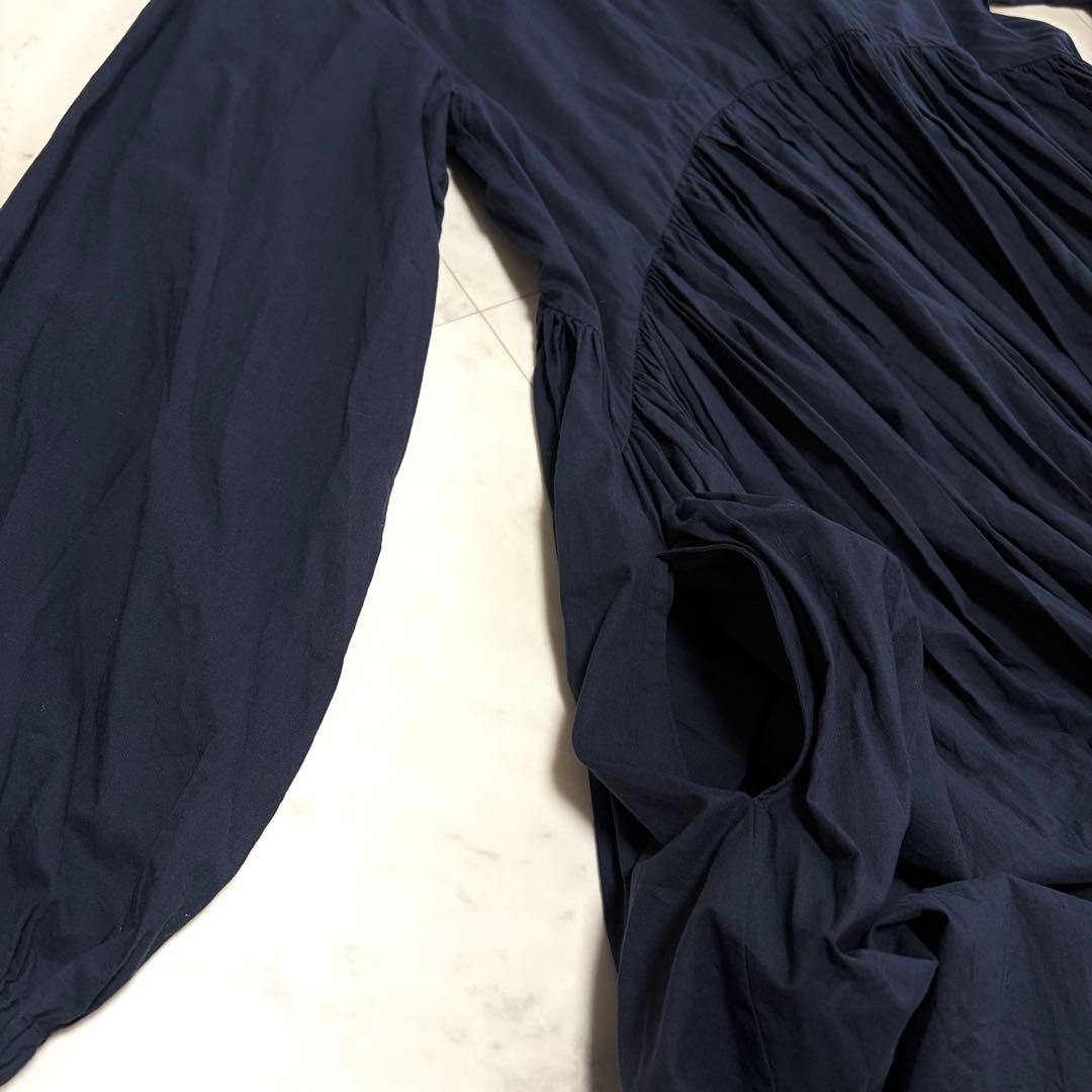 美品 ビアズリー ギャザーチュニック ブラウス ネイビー 2way