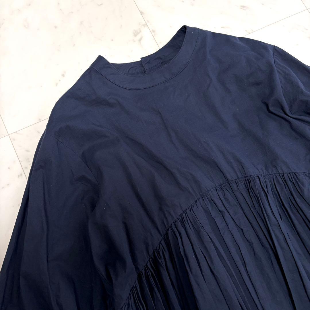 美品 ビアズリー ギャザーチュニック ブラウス ネイビー 2way