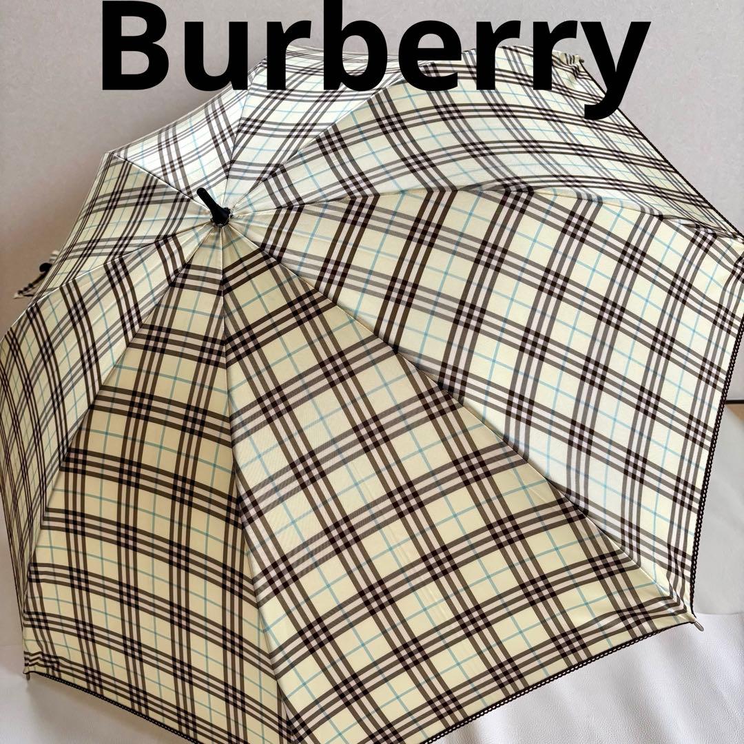 【美品】【バーバリー】Burberry チェック 手開き 雨傘 長傘 レディース