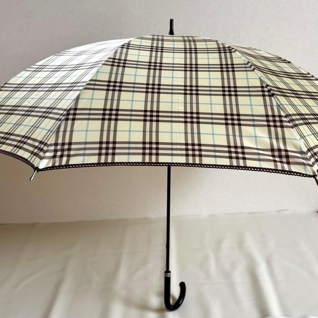 【美品】【バーバリー】Burberry チェック 手開き 雨傘 長傘 レディース