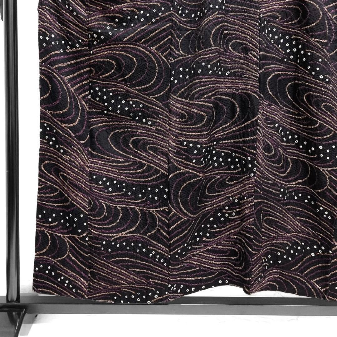 小紋　総絞り　流水　鹿の子　ブラック　黒地　お洒落　着物　124a d