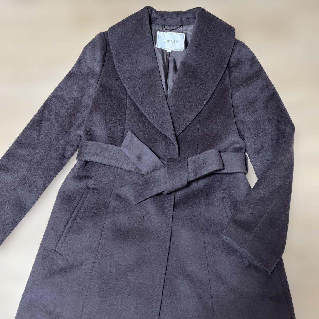 【アンタイトル】ベルテッドコート　ウール100% ベルト　Aライン　女優襟