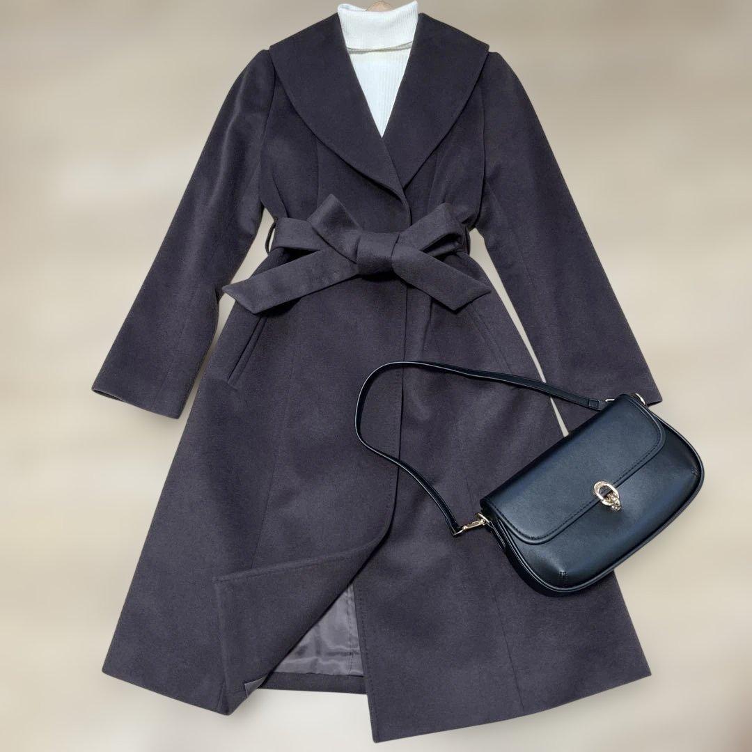 【アンタイトル】ベルテッドコート　ウール100% ベルト　Aライン　女優襟