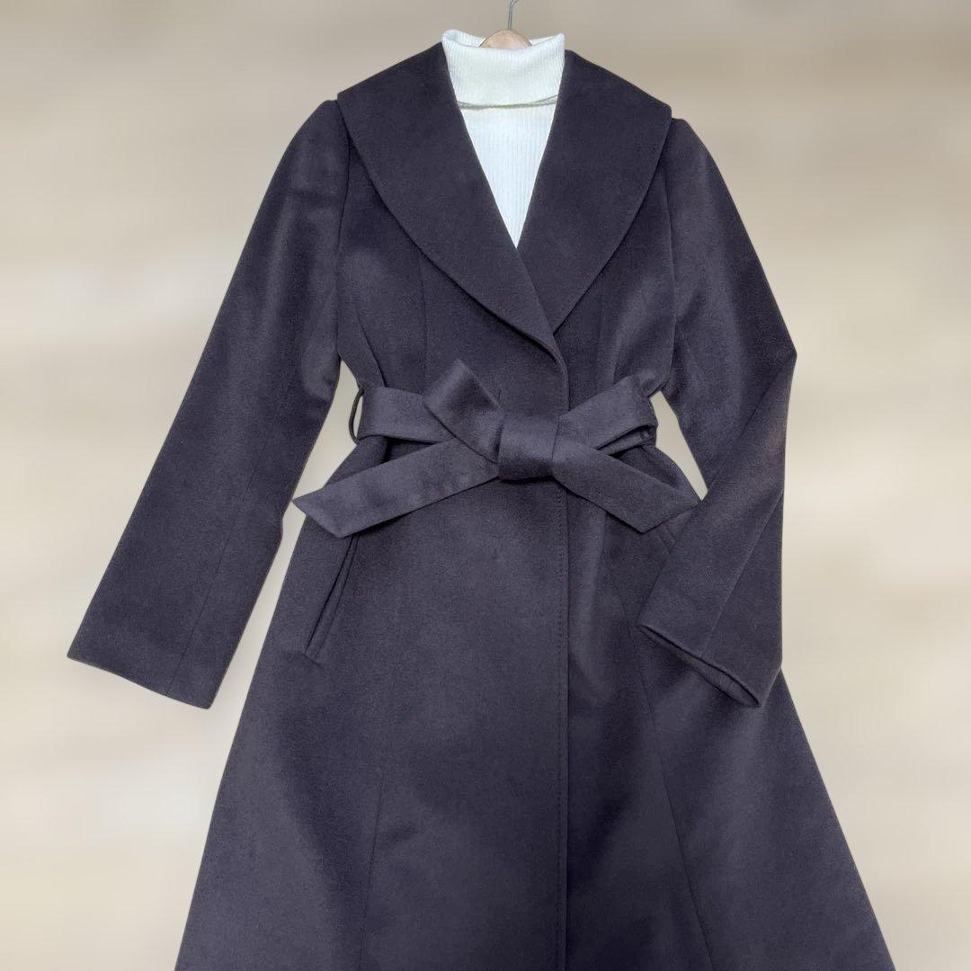 【アンタイトル】ベルテッドコート　ウール100% ベルト　Aライン　女優襟