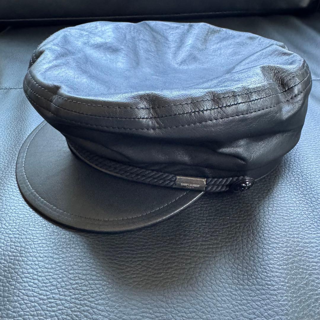SAINT LAURENT PARIS 羊革 キャスケット 黒 L 58cm