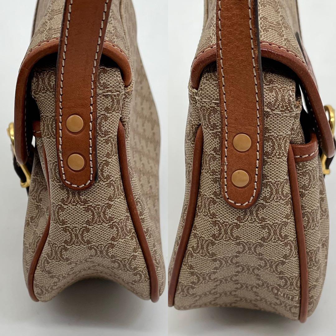 【美品】CELINE ショルダーバッグ 斜めがけ ホワイトマカダム柄 トリオンフ