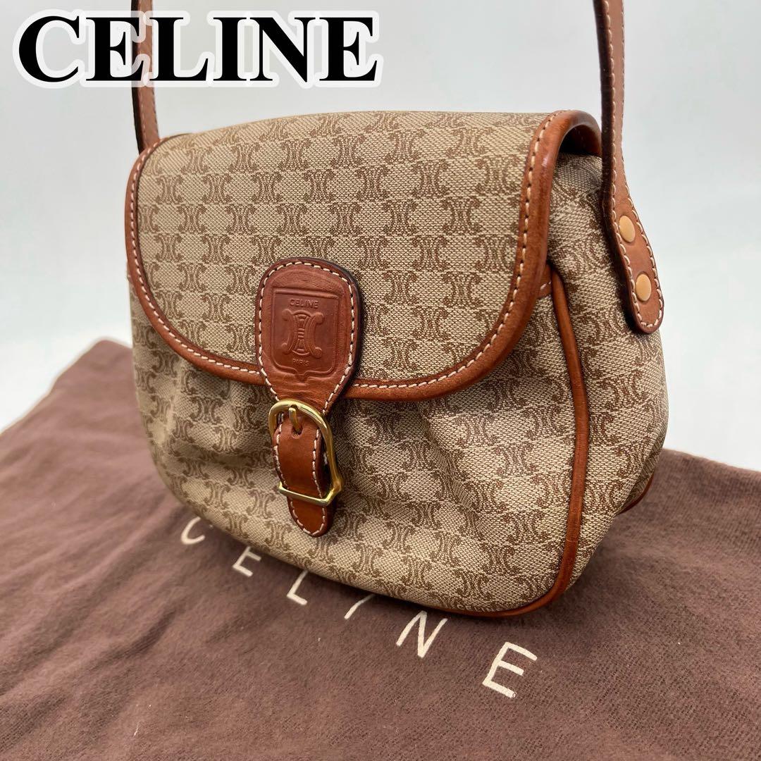 【美品】CELINE ショルダーバッグ 斜めがけ ホワイトマカダム柄 トリオンフ