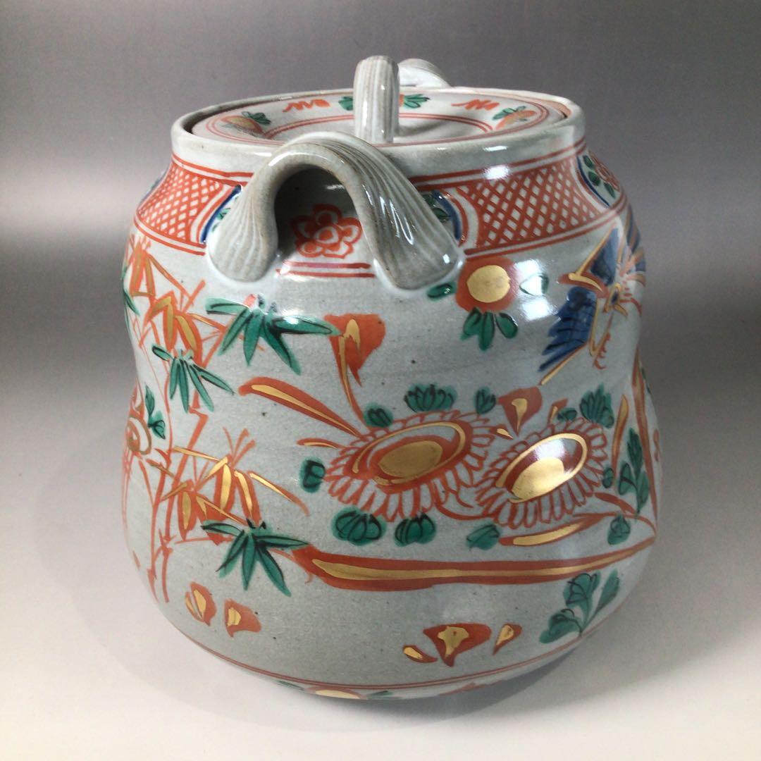 Ｓ１５１　水指　『森里陶楽造』『赤絵』『耳付水指』　共箱　茶道具