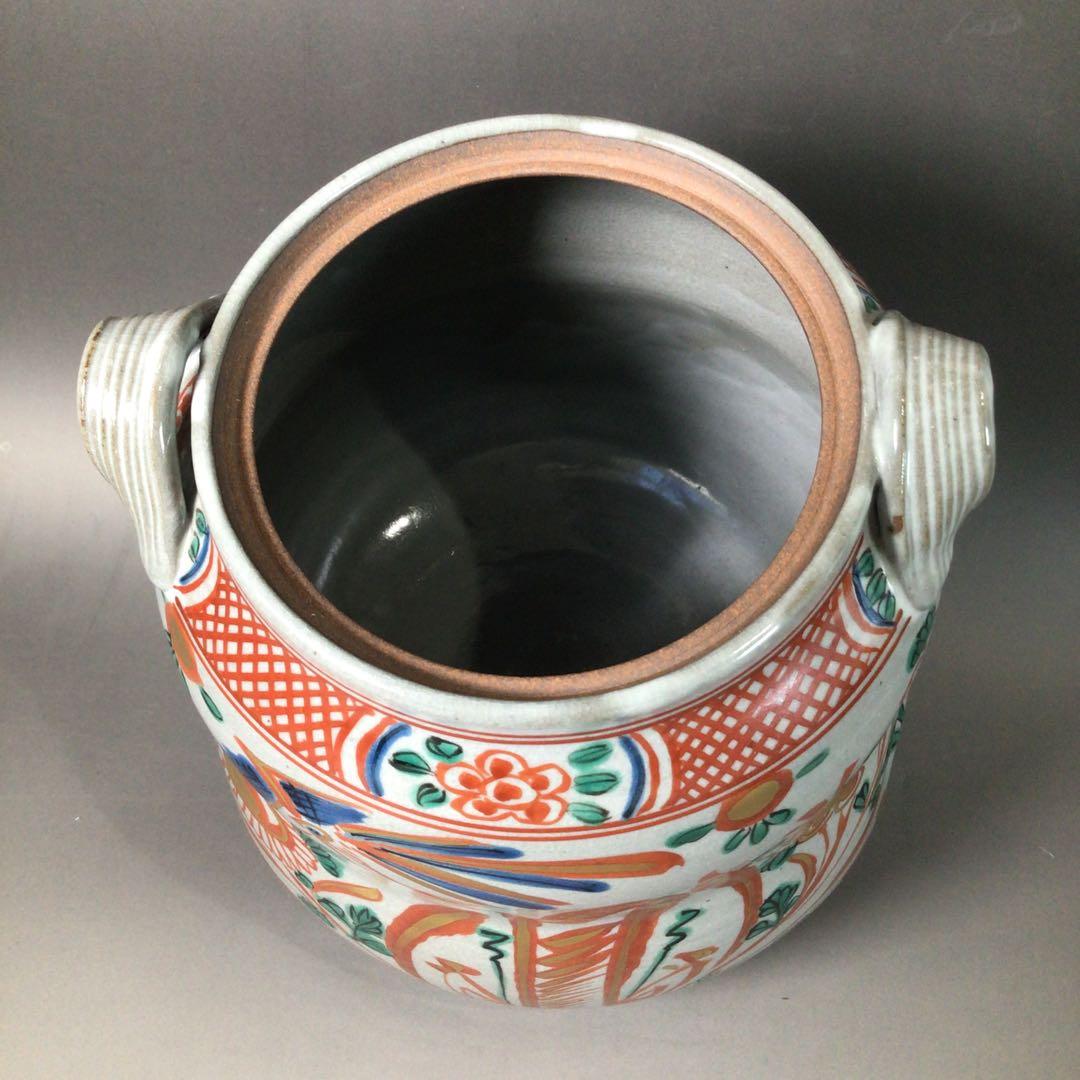 Ｓ１５１　水指　『森里陶楽造』『赤絵』『耳付水指』　共箱　茶道具