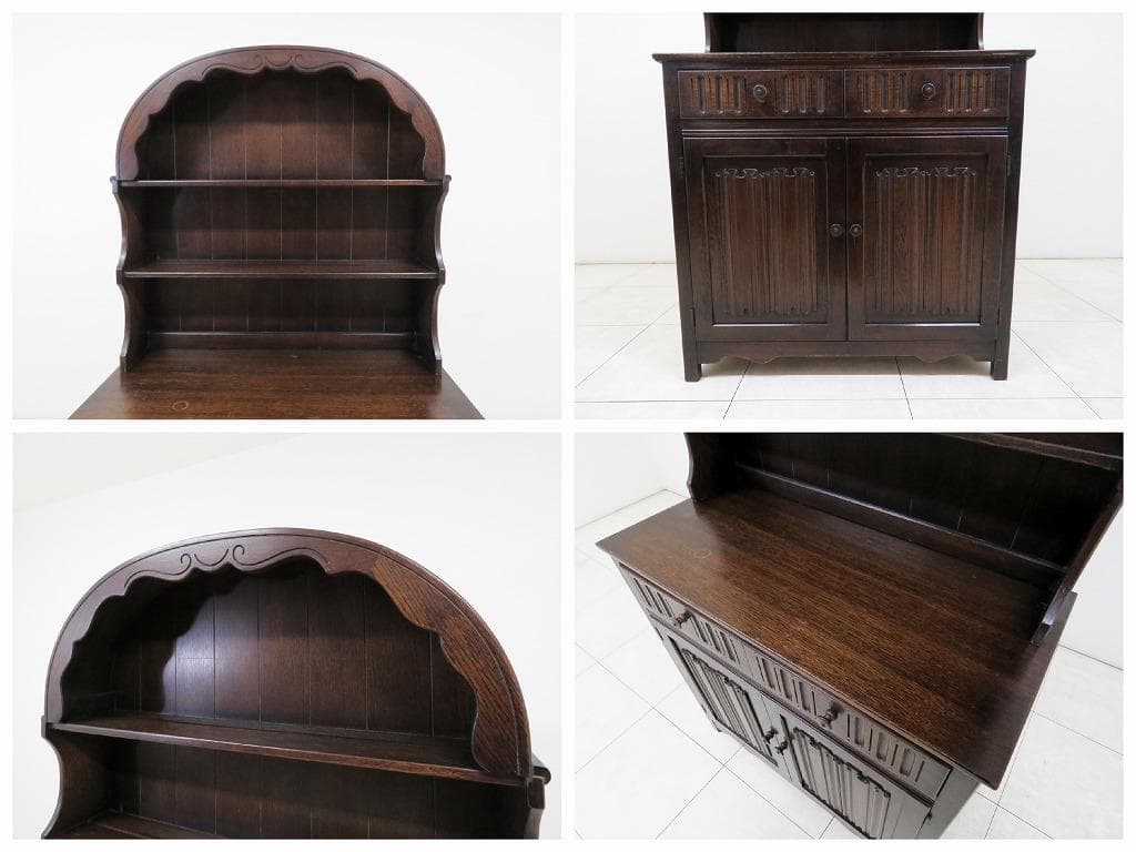 英国製 ウェルシュドレッサー オーク材 ヴィンテージ カップボード 飾り棚 食器