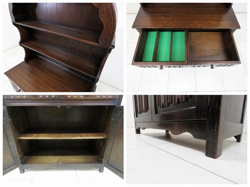 英国製 ウェルシュドレッサー オーク材 ヴィンテージ カップボード 飾り棚 食器