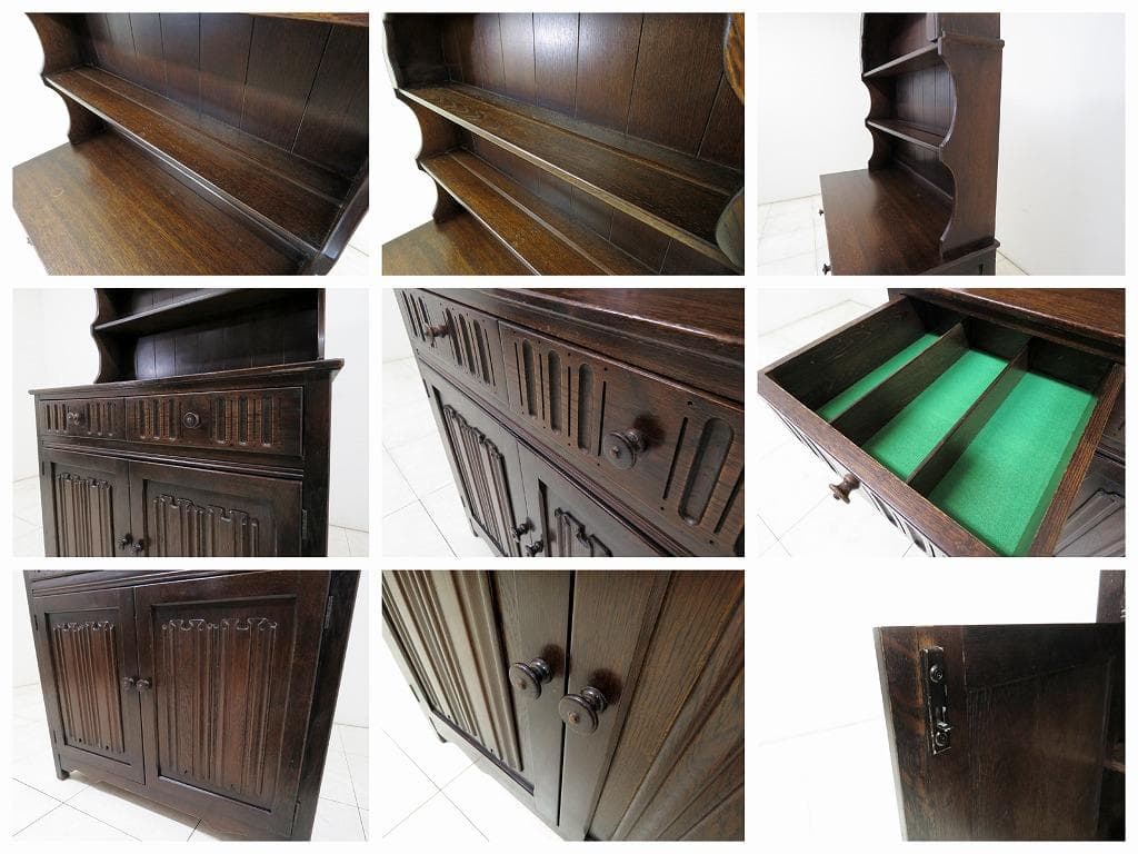 英国製 ウェルシュドレッサー オーク材 ヴィンテージ カップボード 飾り棚 食器