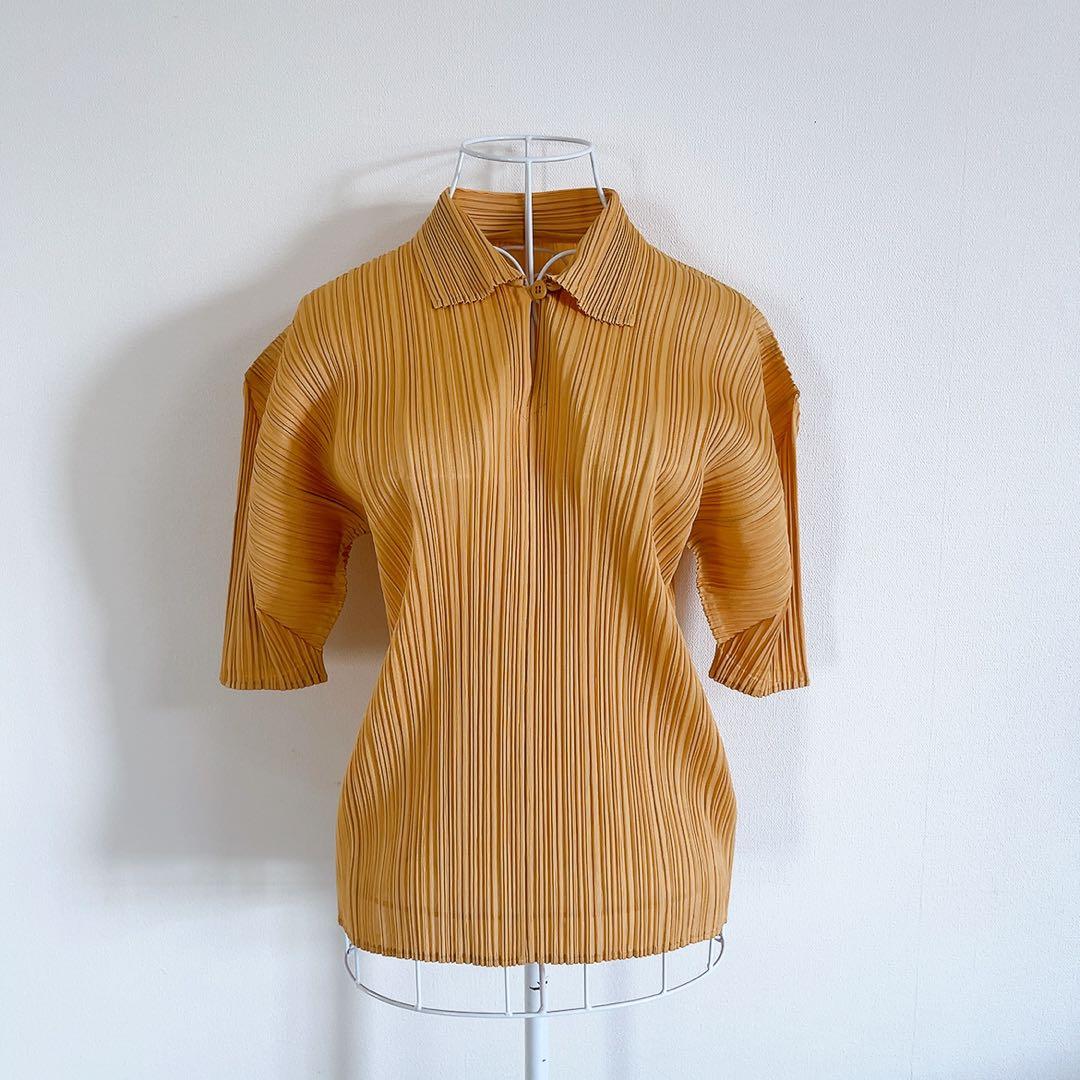 PLEATS PLEASE イッセイミヤケ　プリーツ半袖シャツ　ポロシャツ　L